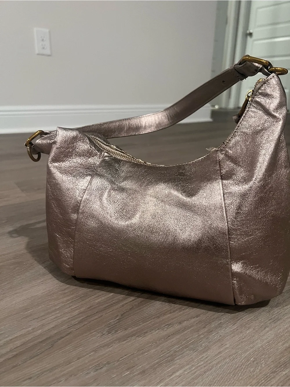 Elliott Lucca Metallic Taupe & Silver Woven Hobo